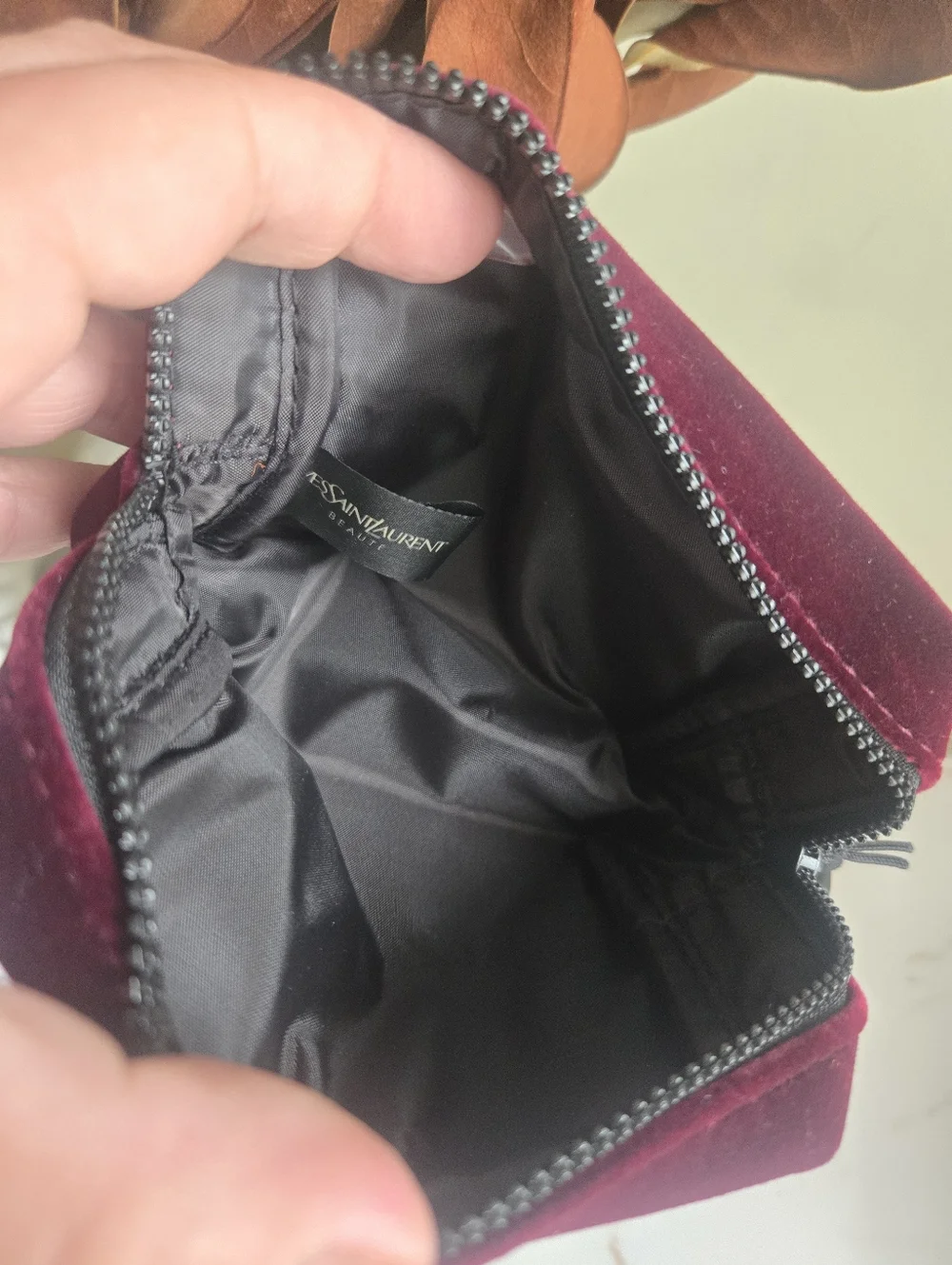 NWT Yves Saint Laurent Beauty Burgundy Velvet Toiletry Pouch